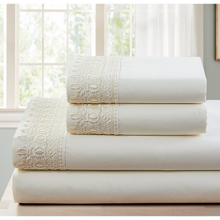 Red Barrel Studio® Kyllian Lace Embelished Pillowcase Sheet Set